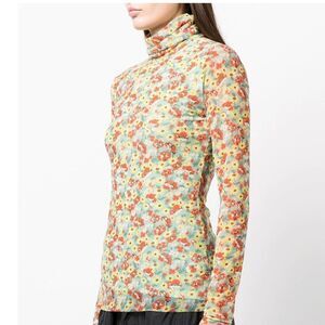GANNI Mesh Floral Long Sleeve Turtleneck Shirt Women’s Size 34